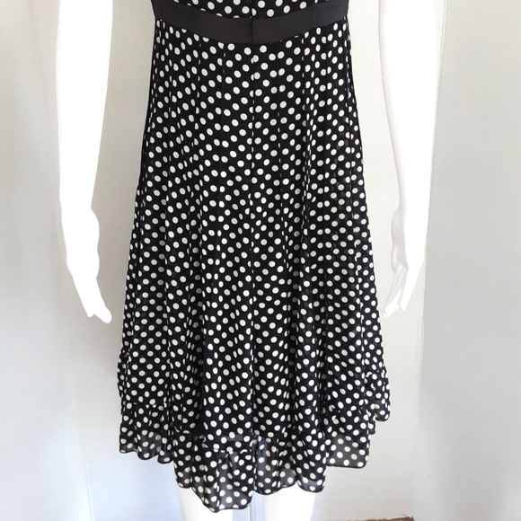 NWOT SANDRA DARREN BLACK WHITE POKE-A-DOT EMPIRE WAIST RUFFLED HEM DRESS SZ 8 - Picture 9 of 12